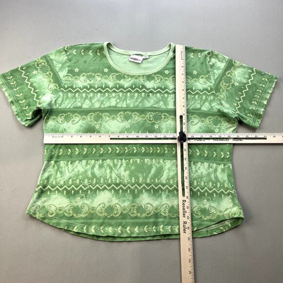 Vintage Gramicci T-Shirt Women XL Green Nature Floral Paisley Pattern Hiking 90s - Picture 6 of 9